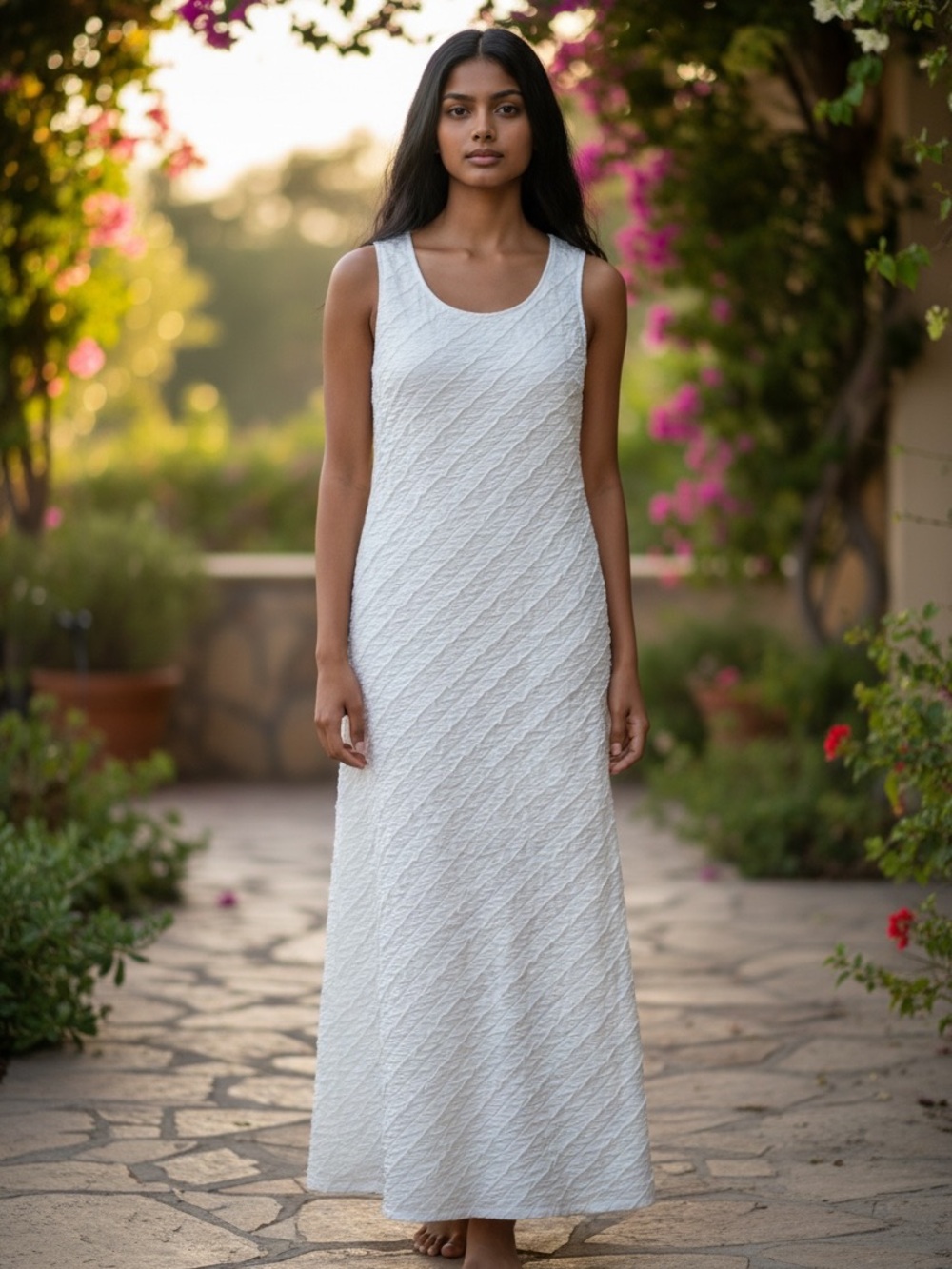 Midnight Velvet Size 8 Sleeveless White Textured Maxi Dress